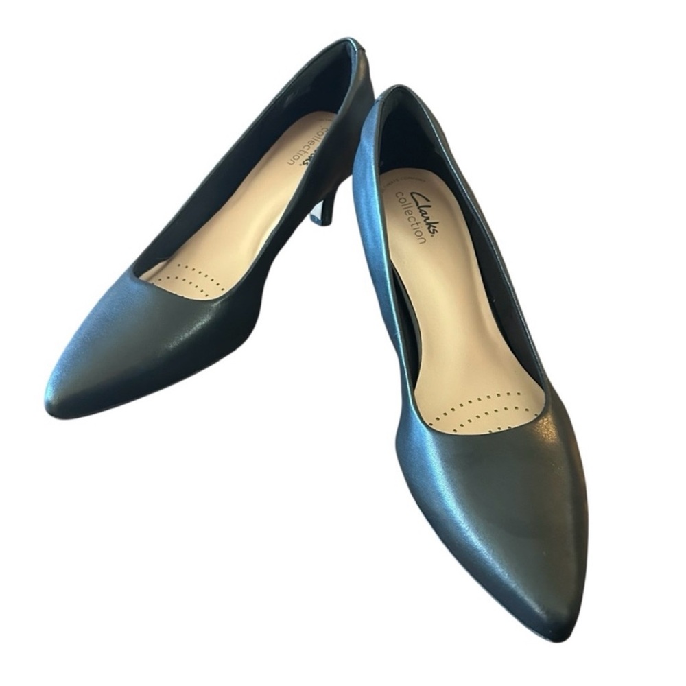 Clarks Linvale Jerica Black Leather Low Heel Comfort Pumps 9 WIDE